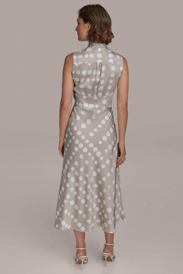 Sleeveless Tie Neck Polka Dot A-line Dress - Image 4